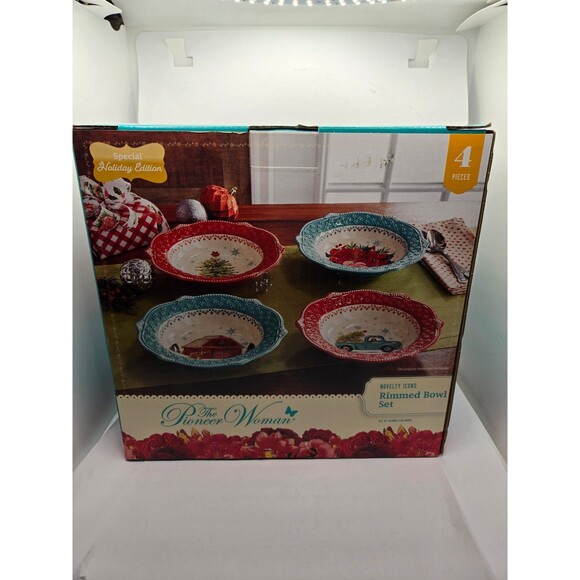 The Pioneer Woman Novelty Icons Rimmed Bowl Set of 4 Christmas Edition - Picture 4 of 8